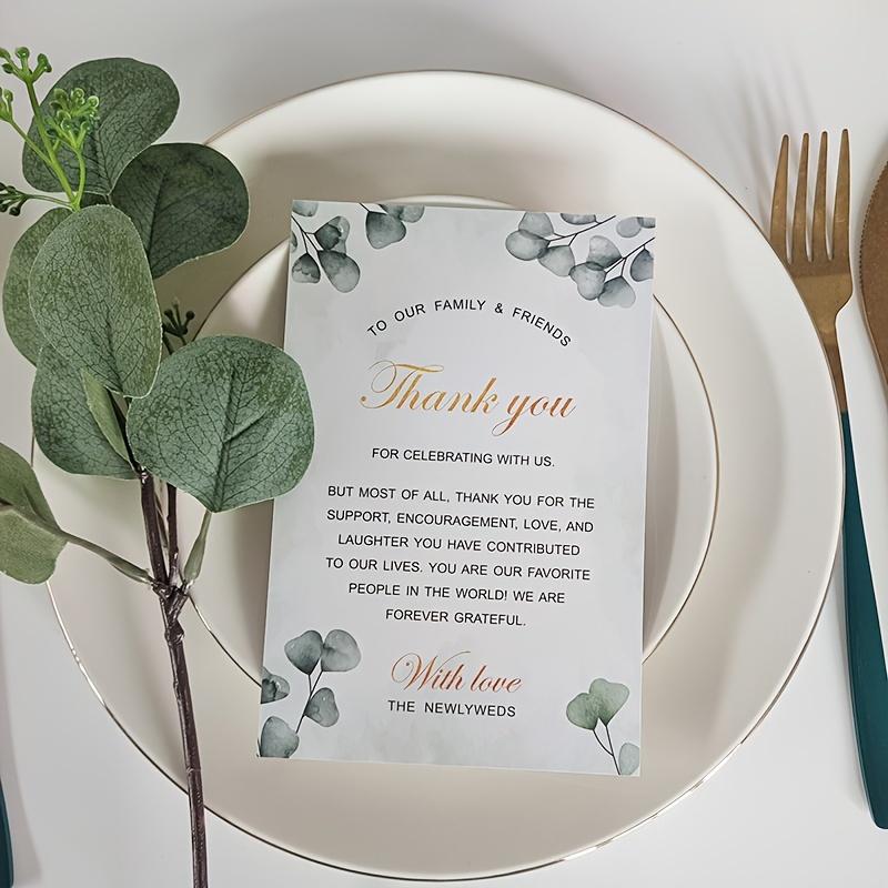 50pcs Wedding Thank You Cards - Double-Sided Printing, Green Leaf Design, For Party Favors Seating Decorations, From Newlyweds Wedding Card