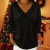 Damen Oberteile V-Ausschnitt Langarm Rüschenausschnitt Pullover Tops Einfarbig Locker Samtbluse Arbeit Party Date Wear