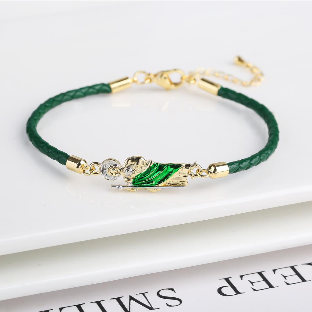 Green Pink Religious St. Jude Leather Rope Braided Jewelry Bracelet Fashion for Man Woman Daily Party Zirconia Jewelry