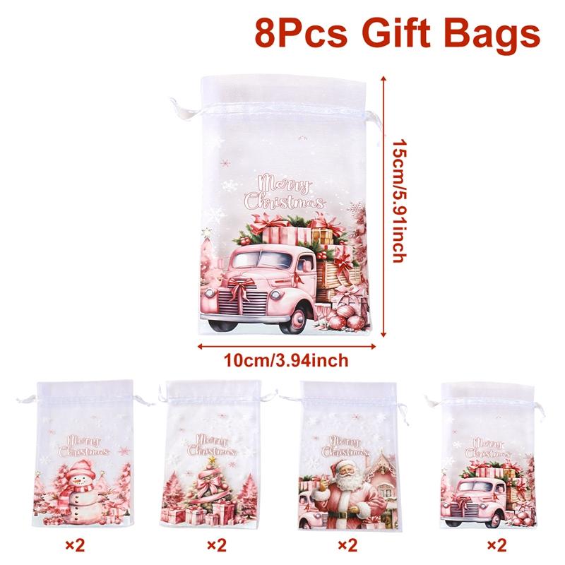 

8pcs Christmas Mesh Gift Bags Merry Christmas Party Decoration 2025 Xmas Santa Claus Candy Bags Navidad Natal New Year Gift 2026 as shown