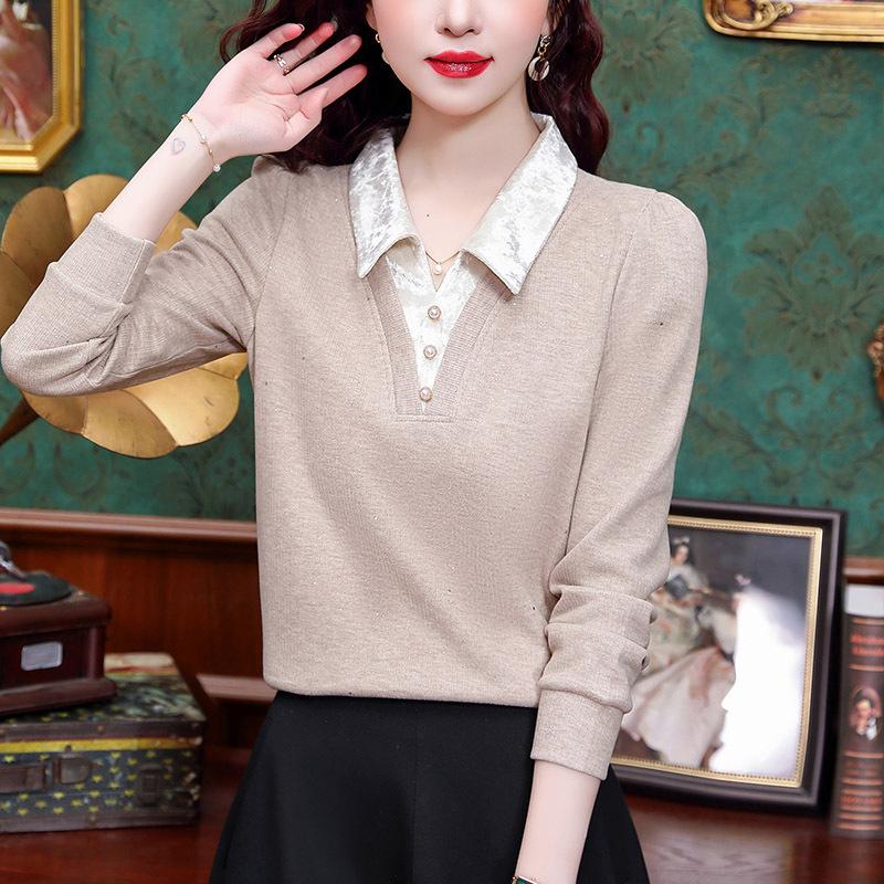 Fake Two-piece Long-sleeved Sweater for Women In Spring New Slim Top Temperament Pullover Shirt