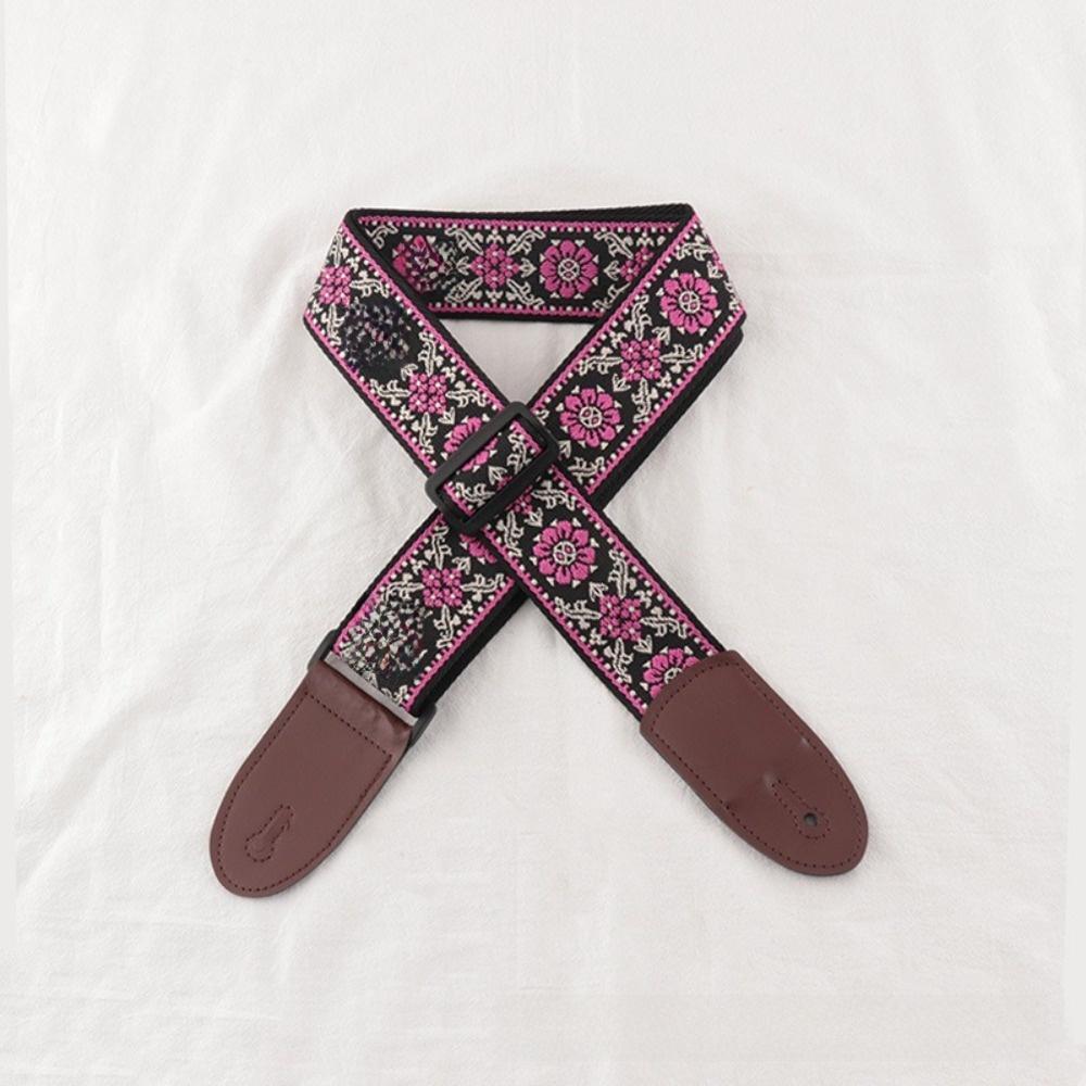 Leather Guitar Strap Embroidery Adjustable Neck Strap Durable Bass Strap for Bass Guitar