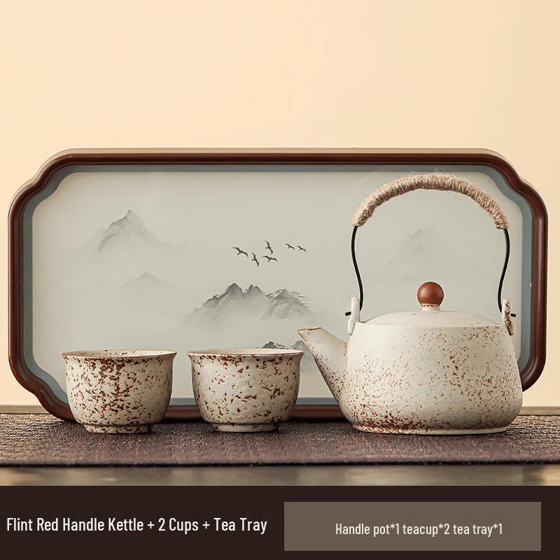 Chaxun Flint Red Teapot Set with Cups and Glass Tray