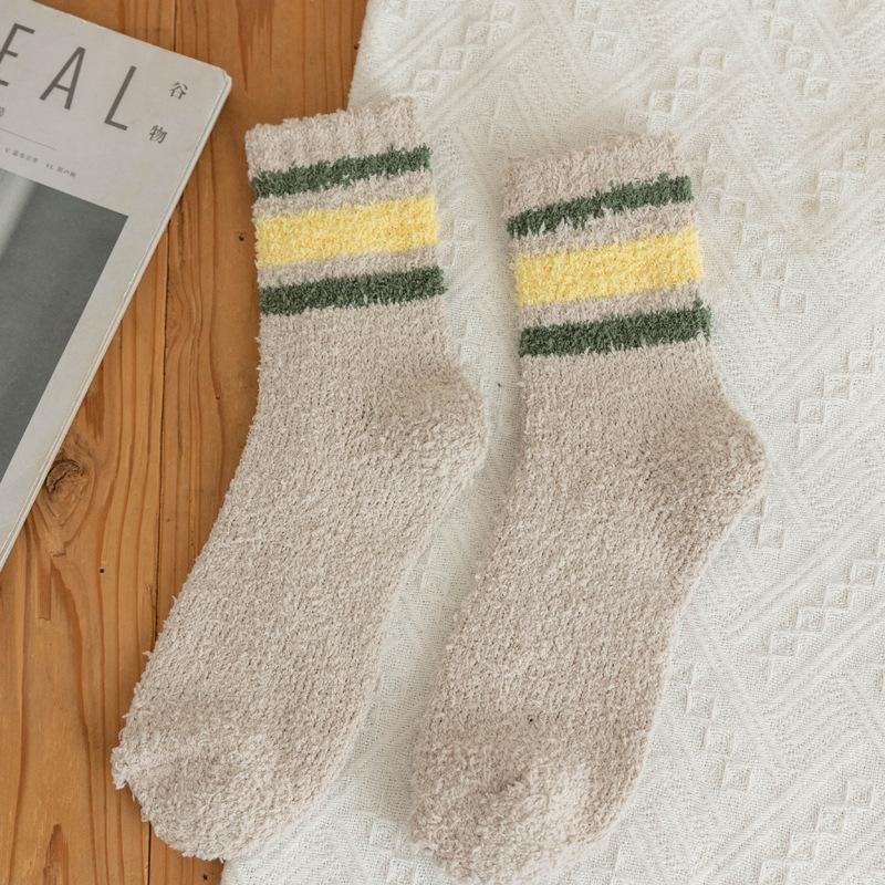5/10 Pairs Striped Coral Fleece Socks for Men Winter Thickened Warm Mid Calf Socks Home Floor Socks Comfortable