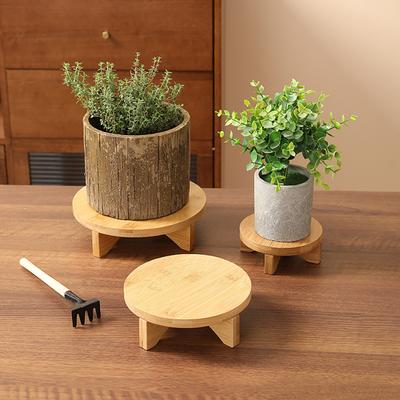 Bamboo Plant Stand Flower Pot Holder Indoor Tabletop Round Stool