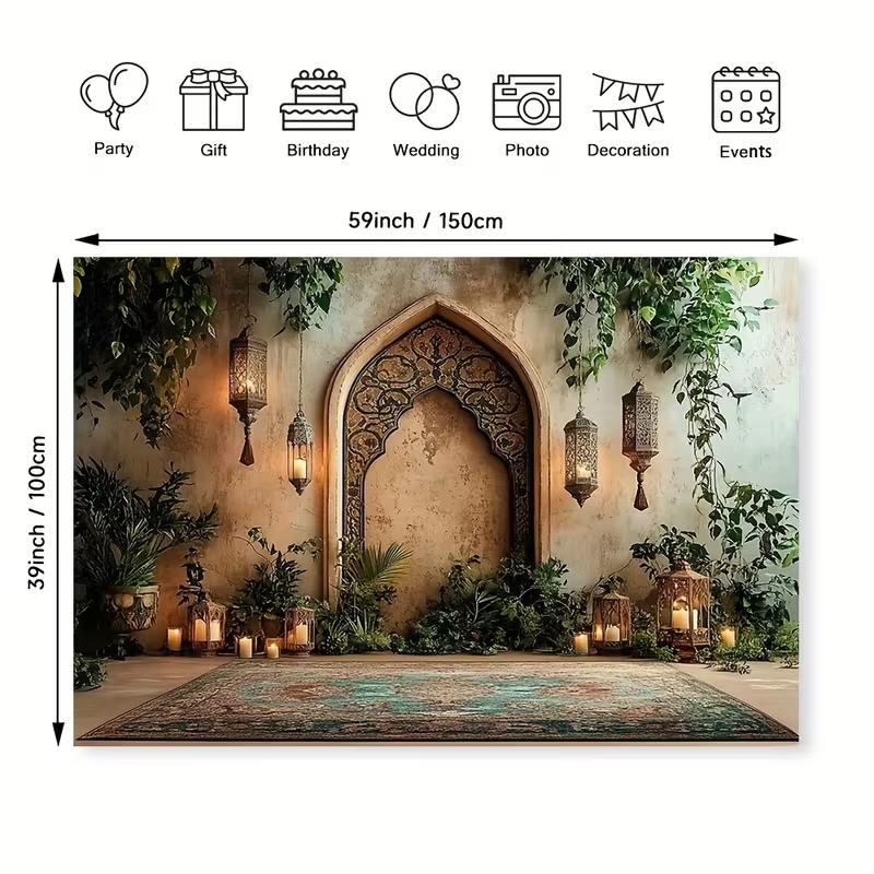 2D Moroccan Style Arch Backdrop Vintage Lantern Wedding Photo Studio Background