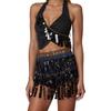 2 Pieces, Bra With Sequined Tassels, Fringed Top, Belly Dance Skirt, Carnival, Club, Costumes