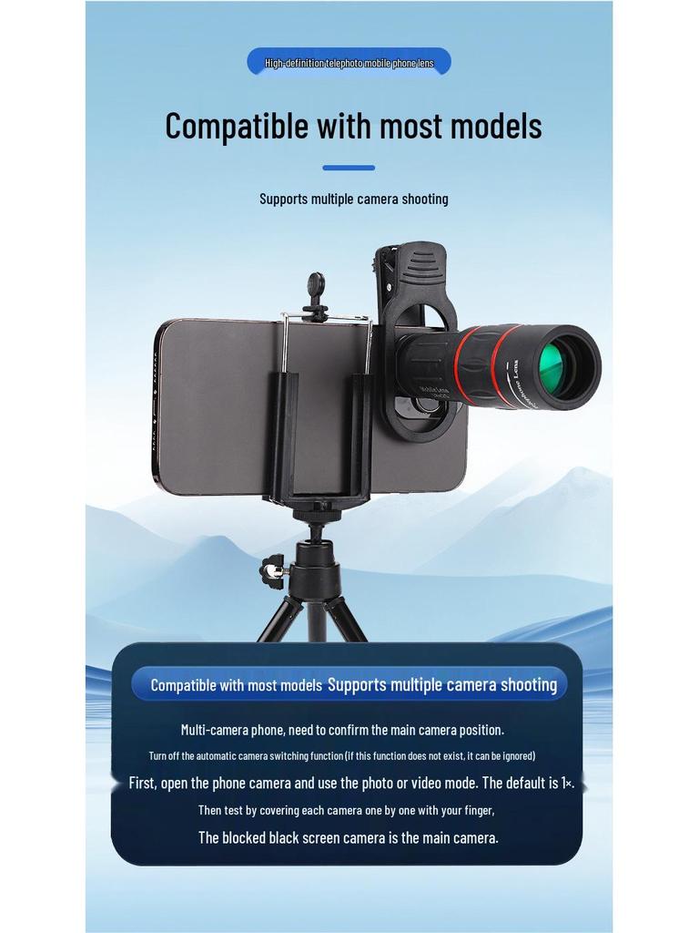 18x Mobile Phone Telephoto Lens: HD Concert Photography Monocular Telescope.