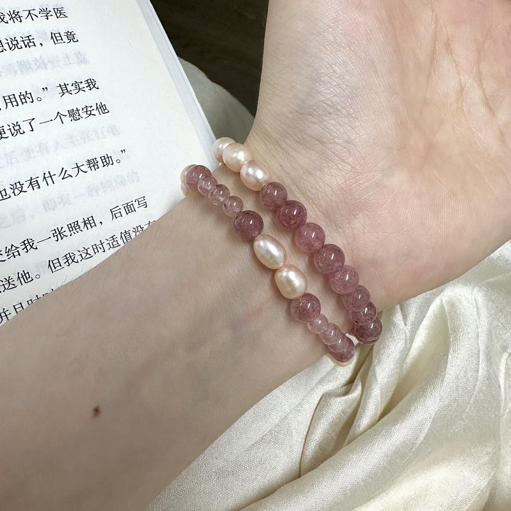 Peach Blossom Feng Shui Strawberry Crystal Natural Freshwater Pearl Bracelet Sweet and Cute New Chinese Style Bracelet