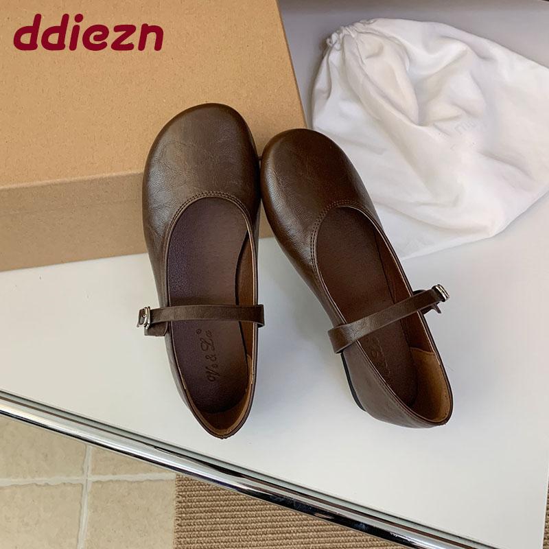 Fashion Fashion Buckle Strap Ladies Mary Janes Flats Shoes Soft Casual Female Shallow Footwear Round Toe Women Ballet Flats Shoes