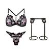 Erotic Lingerie Hot See-Through Embroidered Bra Female Large Size Passionate Temptation Sexy Panties Garter Three-Piece Suit