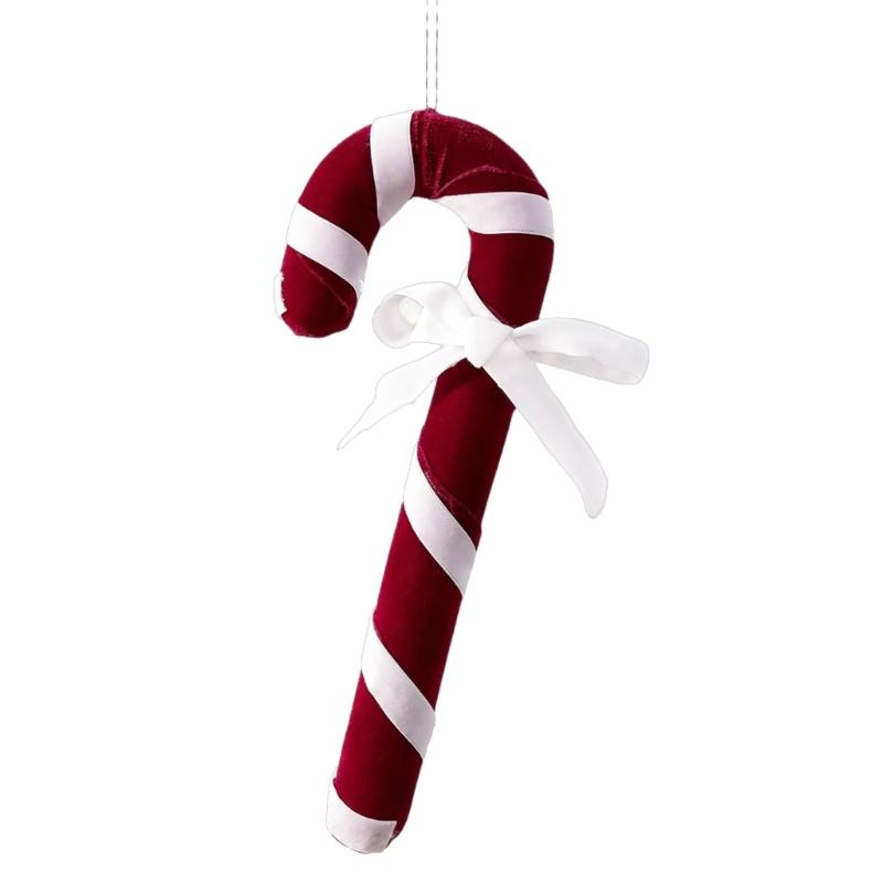 Ready-to-Display Canes Christmas Ornament with Fabric Construction and Ribbon Detail for Gift Boxes and Wreaths