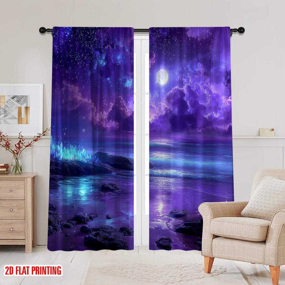2D Flachdruck 2 Stück Fensterdekoration Vorhänge Crystal Moonlight Polyesterstoff Ohne Strom Saisonale Party & Feiertag