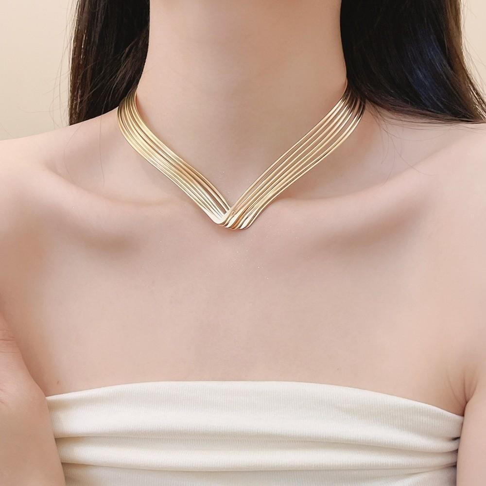 Geometric Jewelry Metallic Multi-Layer Line Necklace Exaggerated Women's Fashion Choker Gifts