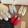 Soft Leather Version~ Velcro Casual Mary Jane Women's Shoes Versatile French Ballet Style Single Shoes Round Head Sports Flats