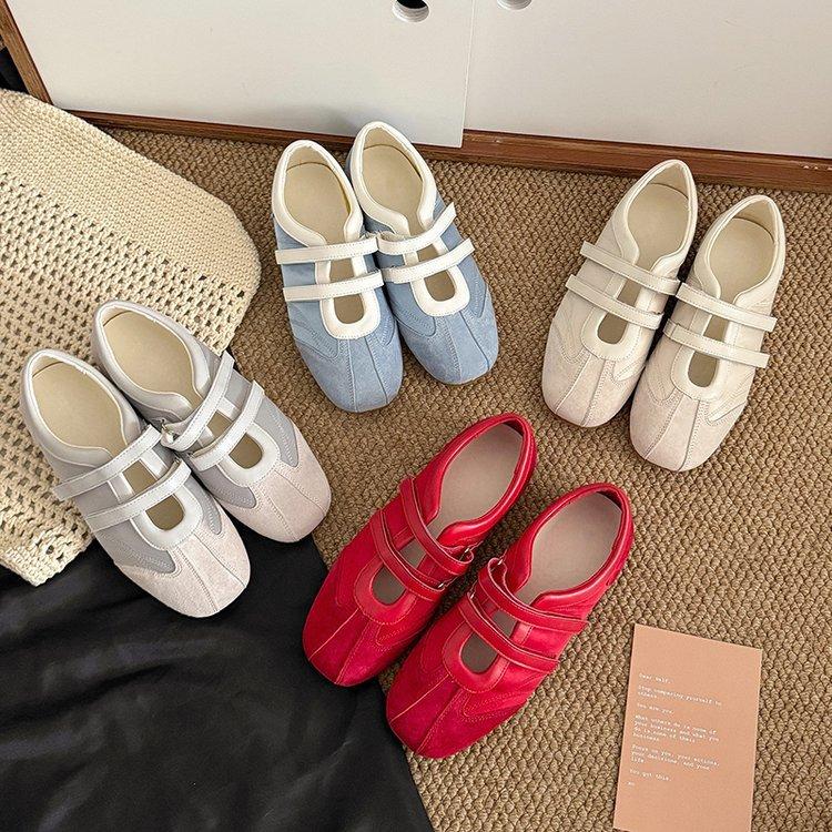 Soft Leather Version~ Velcro Casual Mary Jane Women's Shoes Versatile French Ballet Style Single Shoes Round Head Sports Flats