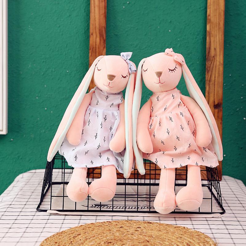 Long Ear Rabbit Couple Plush Dolls - Flower Skirt Edition Pillow for Girlfriend
