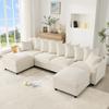 Modułowa sofa w kształcie litery U/L, 6-osobowa, 2 ruchome podnóżki; Ładowanie USB/typu C; 8 Regulowanych Poduszek + 2 Poduszki Dekoracyjne; Wafelkowa dzianina chenille, Beżowy
