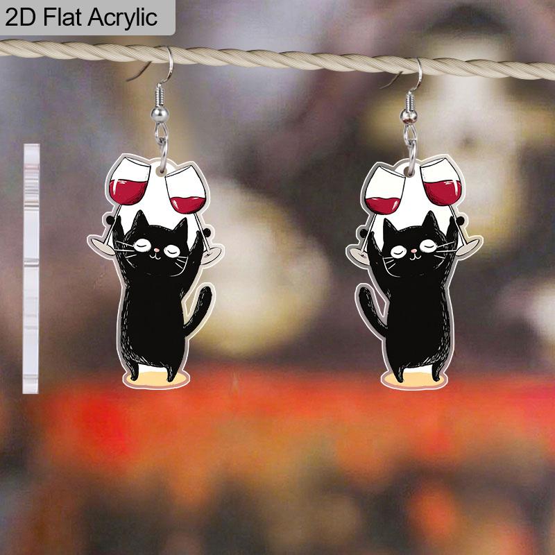 2D Flat Halloween Acrylic Earrings Decoration Cute Black Cat Pendant Jewelry Girls Women Halloween Gift