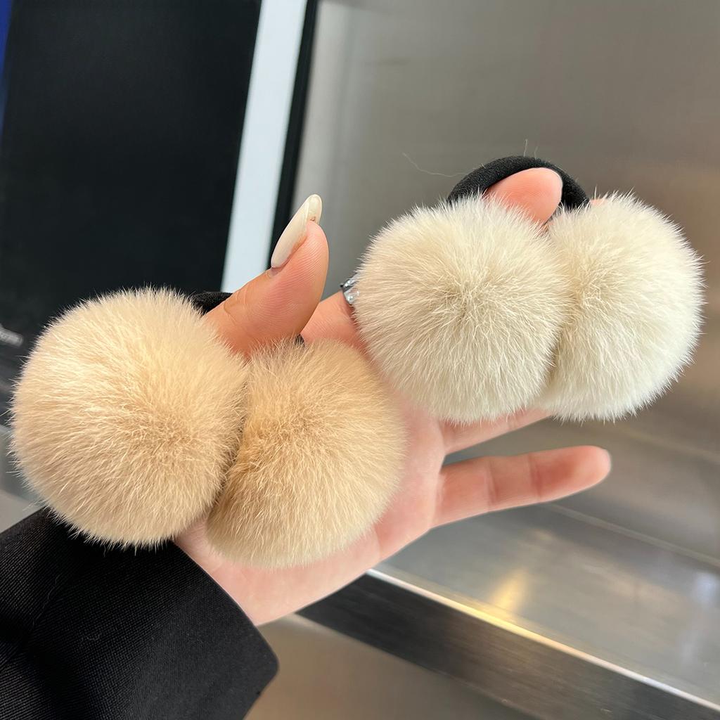 Hairball Hair Band~ Real Rex Rabbit Hairball Ball Head Rope Cute, Simple and Versatile Hair Rope High Elastic Tie Head Rubber Band Female