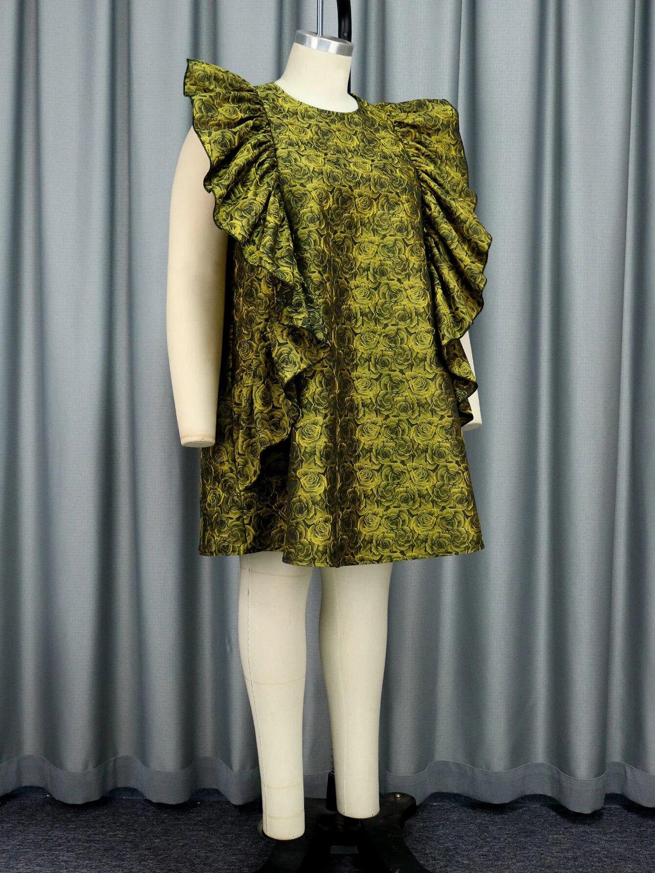 AOMEI Розовые жаккардовые свободные платья для женщин с круглым вырезом без рукавов — фото 3