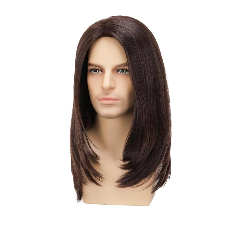 Handsome Men's Mid Length Straight Hair Rose Mesh Full Head Cover