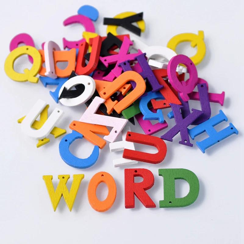 100pcs 22mm Random Mixed 1 Hole Wood Alphabet Letters Embellishment Scrapbooking Sewing Crafts Woodcraft Jewelry Making