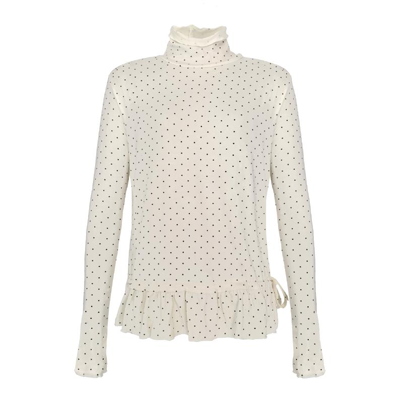 Lässige Tupfenmuster Basic-Pullover Herbst Winter Fleece Halber Stehkragen Damenbekleidung Falten Stilvoller Kordelzug Koreanische T-Shirts