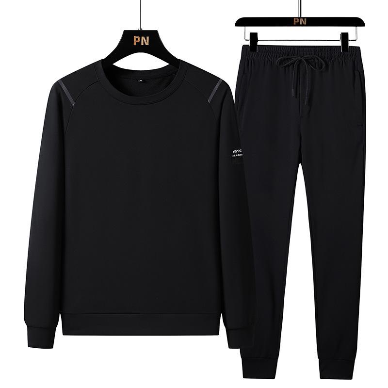 Men's Trendy Stand-Collar Sportswear: Three-Piece Set with Jacket, Long Sleeve Sweatshirt, and Pants for Autumn and Spring. Plus Size Available.