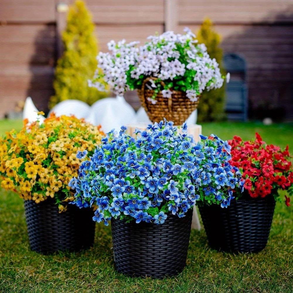 6 Bündel künstliche Blumen, Eukalyptus, violett, UV-beständig, Kunstpflanzen, Plastikpflanze für drinnen und draußen, Wohnzimmer, Balkon, Fensterdekoration