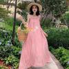Pink suspender long dress women's summer new seaside vacation beach dress neck design niche skirt