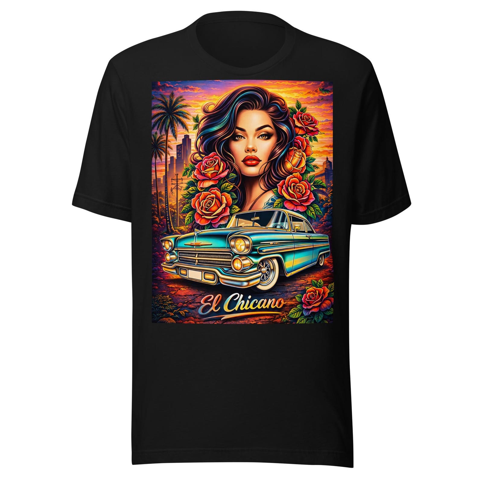 El Chicano Lowrider T-Shirt – Chicano Art Classic Car Cultural Design XL
