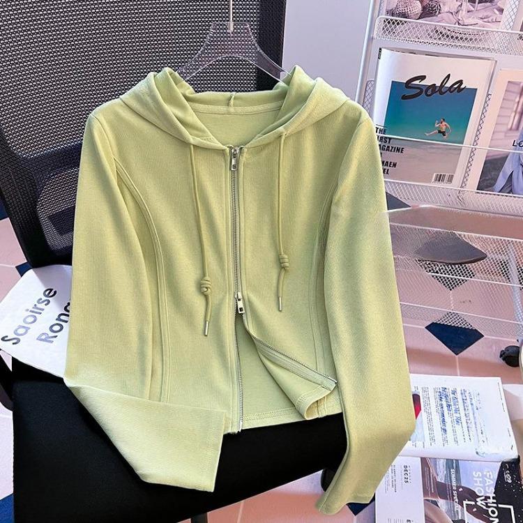 Early Autumn New Loose Thin Hooded Zipper Sweater Jacket