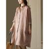 2026 Spring Women's Retro Cotton Linen Dark Pattern Mid-Length Cardigan Shirt