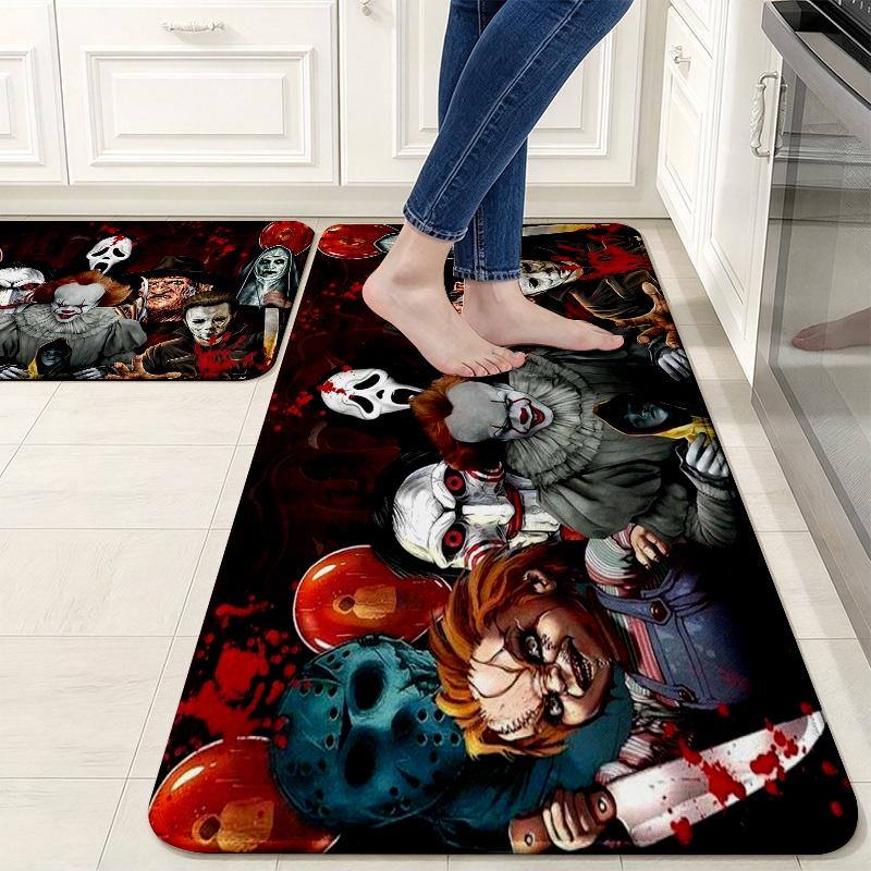 Horror Halloween Flannel Kitchen Mat Christmas Soft Area Rug Non Slip Floor Carpet Home Decoration