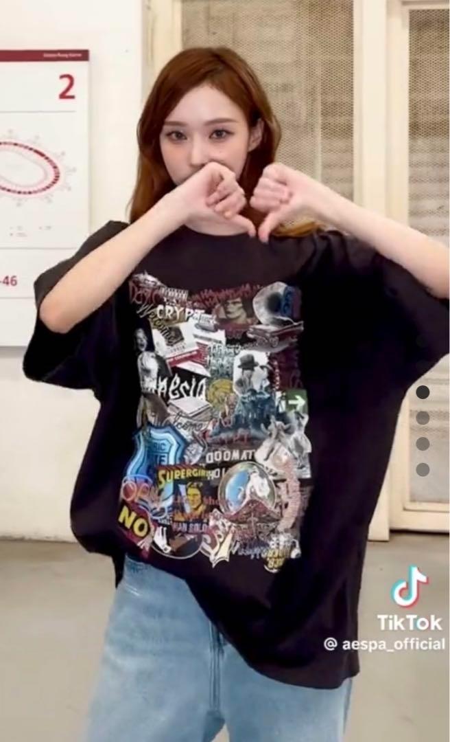 

[Б/У] aespa зимняя одежда футболка унисекс черная