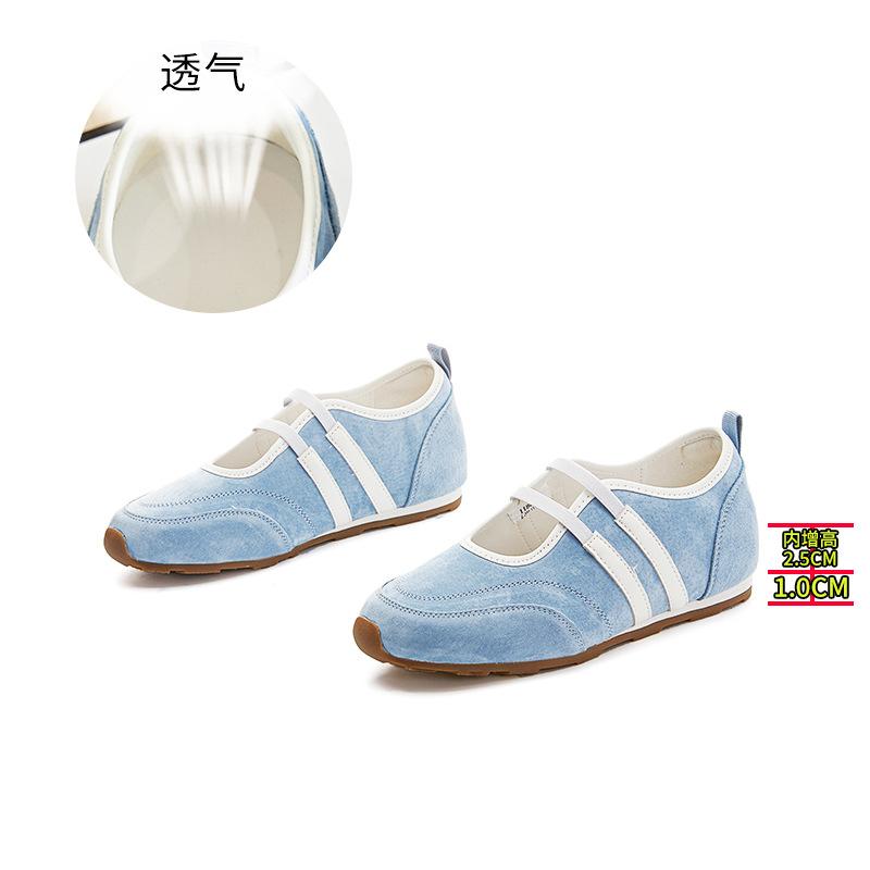 Inner heightening .cm leather Mary Jane shoes summer new flat-soled German training shoes shallow mouth shoes versatile women's shoes