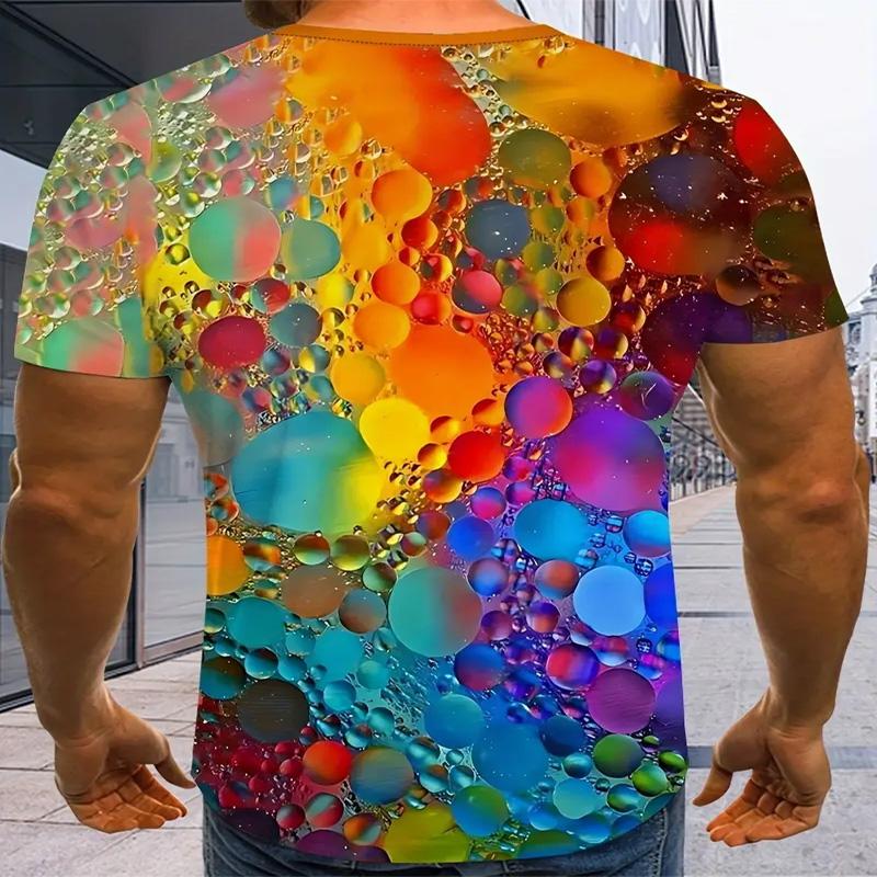 Men's Colorful Round Neck T-shirt 3D Vivid Dot Printing Casual Street Summer Top Polyester Knitted Fabric Slight Elasticity Normal Fit Short Sleeved