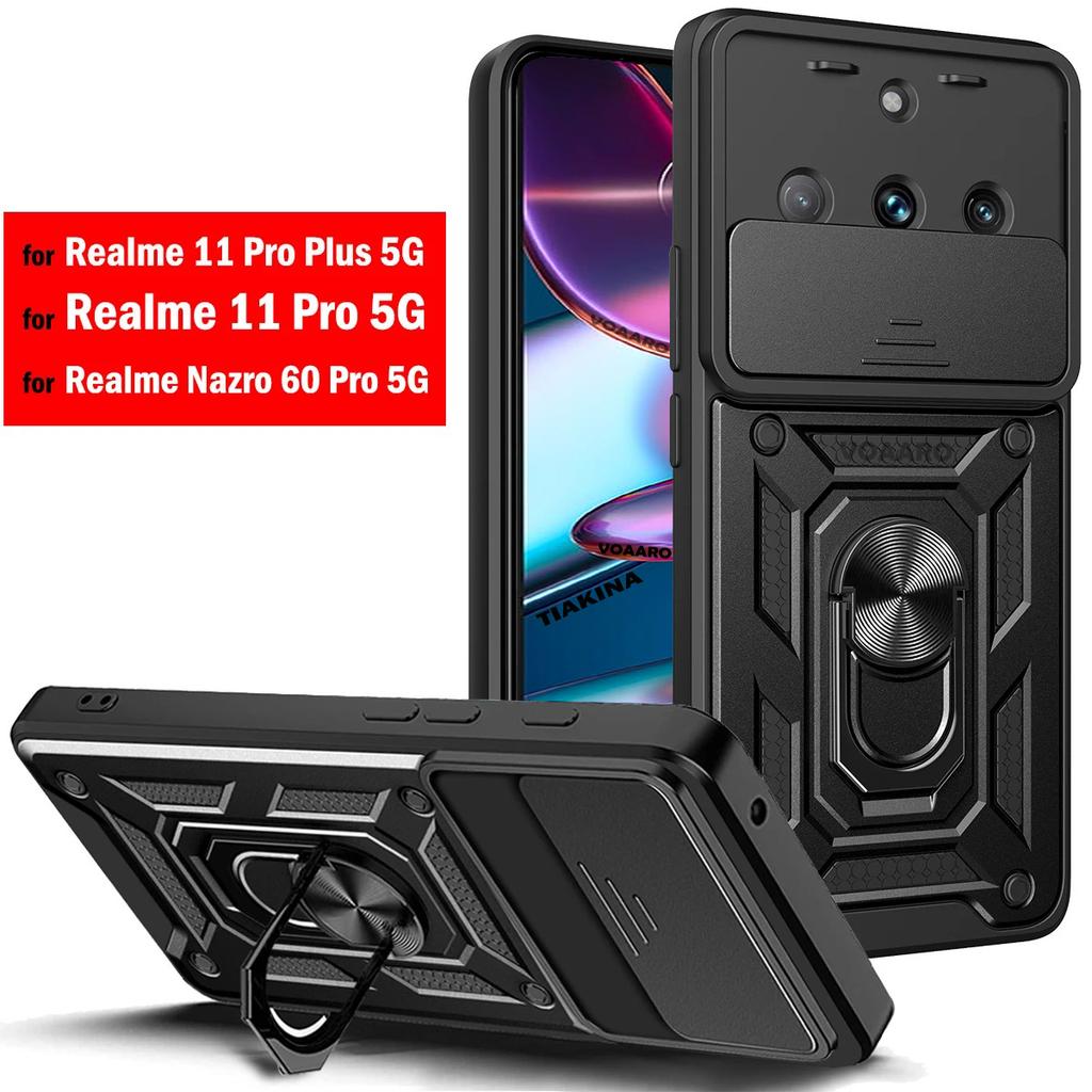 Slide Lens Armor Funda for Realme 11 Pro Plus 5G Case for OPPO Realme 11 Pro Narzo 60 Pro 5G Case Magnet Ring Stand Holder Cover