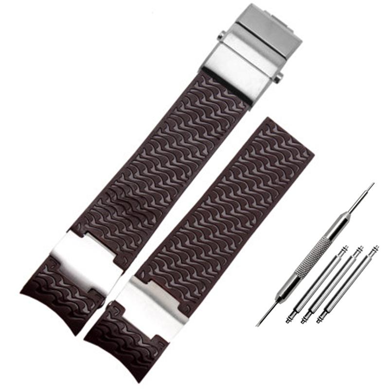 Silicone Rubber Watchband 22mm Curved for Ulysse Nardin DIVER 263 Strap Black Brown Blue 25*12mm Raised Waterproof Watch Band