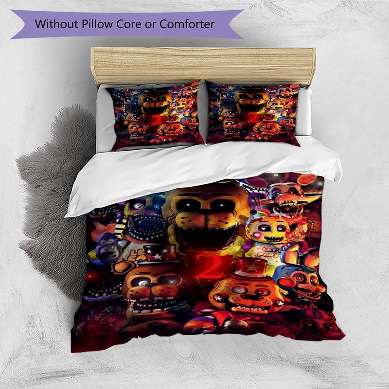 3pcs Duvet Cover Set (1*Duvet Cover + 2*Pillowcase, Without Core), Five Nights At Freddy's Print Bedding Set, Bedroom Decor, All‑Season, Birthday Gift