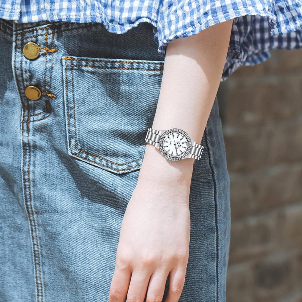 RORIOS Uhr Uhr Wasserdicht Quarz Diamant Dekoration Glitzer Süß Business Casual Einfach Pendeln zur Schule Uhr Weiß Damen