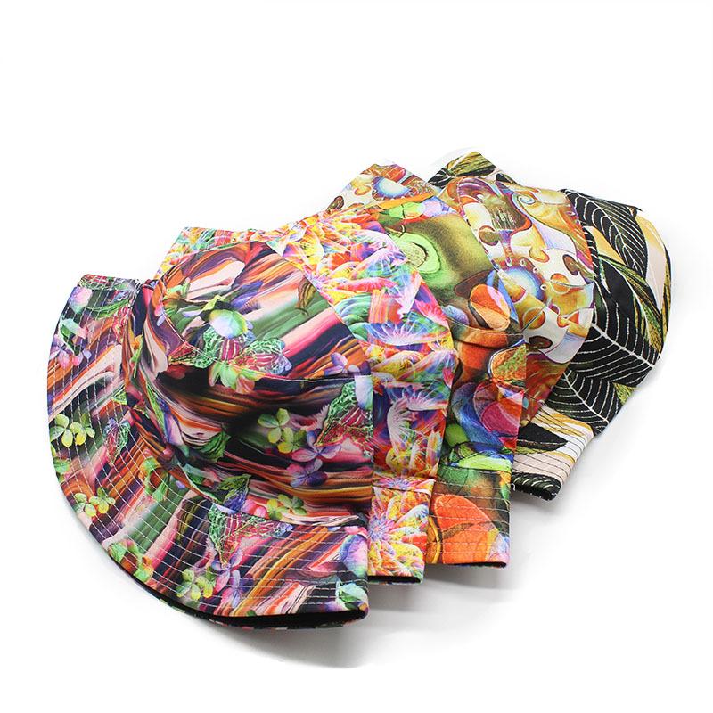 Bucket Hat Women'S Spring And Summer Outdoor Printed Cotton Double-Sided Foldable Men'S Sun Protection Hat Fishing Shade Basin Hat