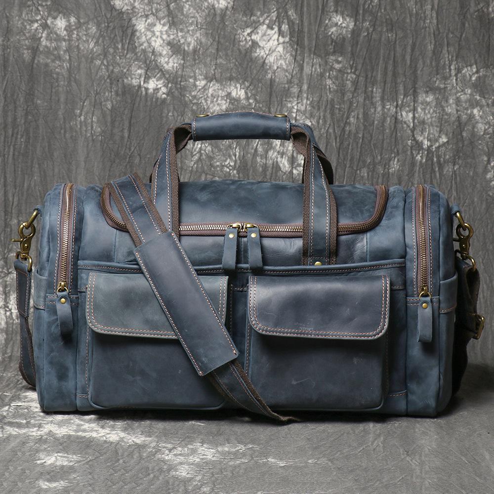 Bolso de Mano de Cuero Crazy Horse Bolso Cruzado de Hombro de Cuero Genuino Bolso de Viaje de Piel de Vaca para Viajes Cortos