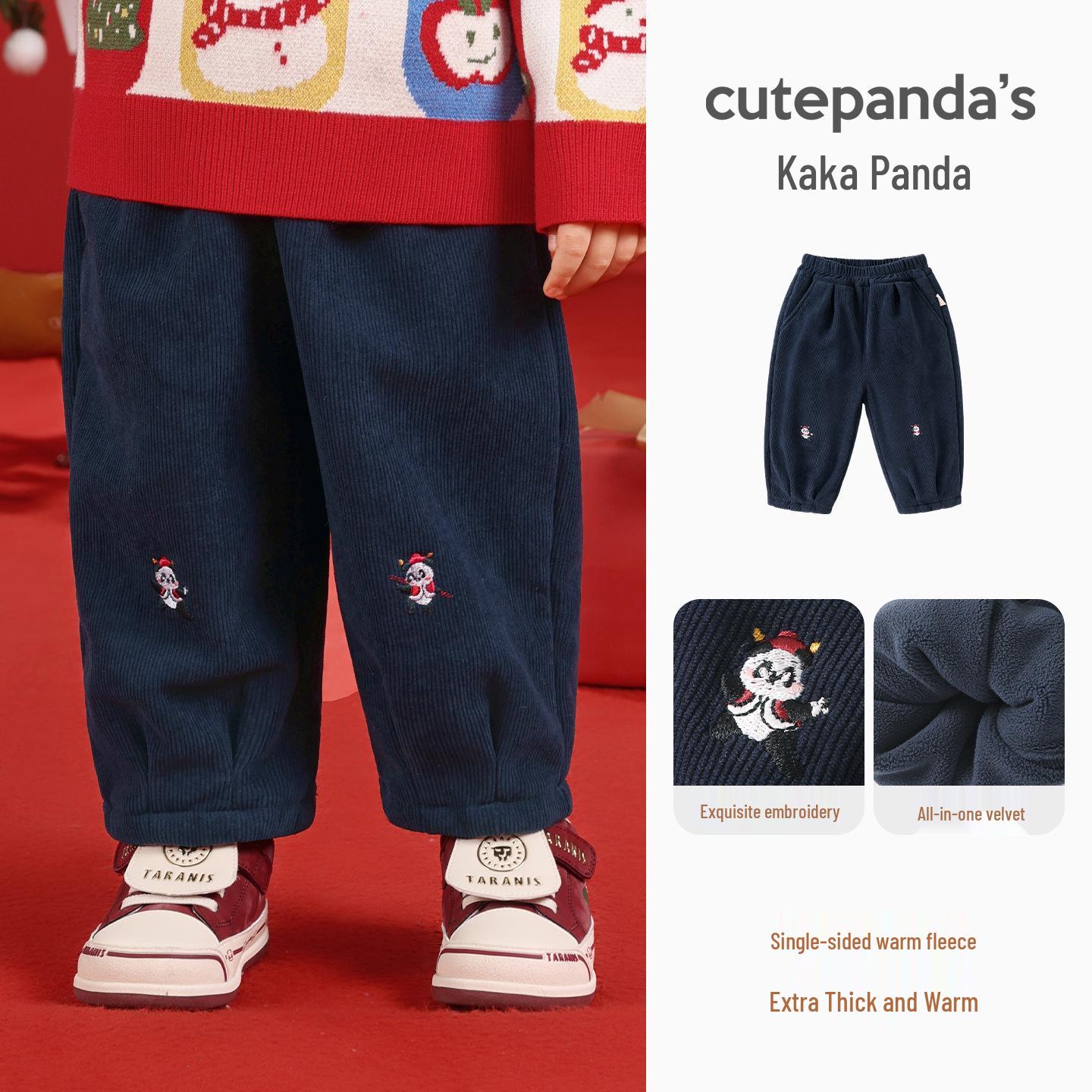 

Kaka Panda Kids Fleece-Lined New Year Pants - Boys & Girls Trendy Baby Long Pants for Holiday Visits 100 cm темно-синього кольору