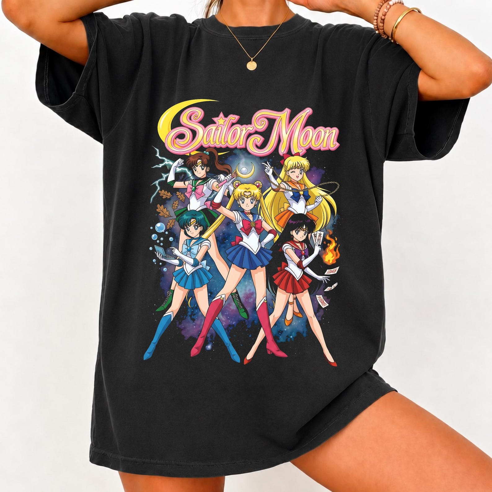 Sailor Moon group art T-shirt | Anime Sailor Scouts graphic tee XL