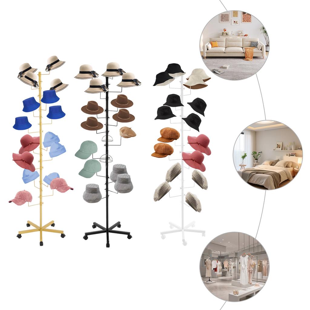 Hat Iron Display Rack,White/ Black/ Gold Hat Display Stand 16 Hooks Freestanding 50*180cm for Home Store