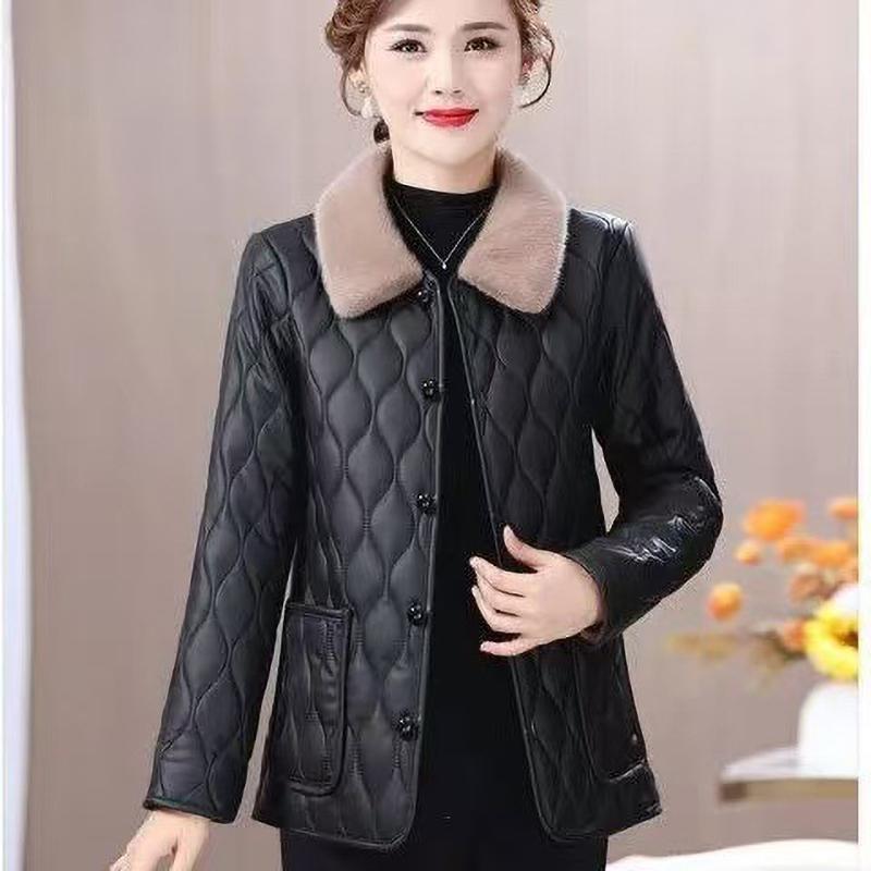 Žieminė striukė Žieminė mamos mada Laisvas storas kailio apykaklės paltas Vidutinio amžiaus moterų aksominis šiltas paltas