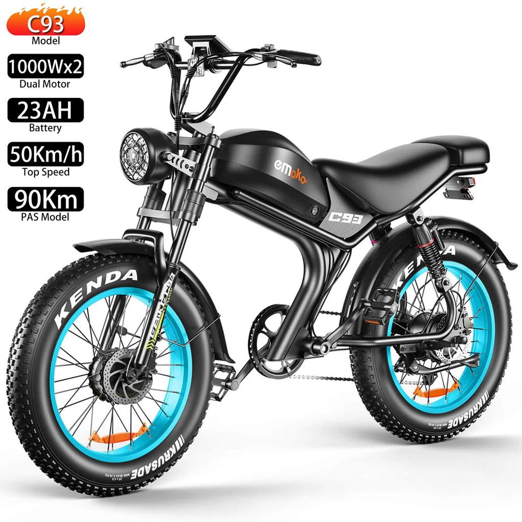 Rower Elektryczny EMOKO C93 2000w Podwójny Silnik Bateria 23AH 20" Grube Opony Ebike Z Pełnym Zawieszeniem Hamulce Hydrauliczne Dla Dorosłych