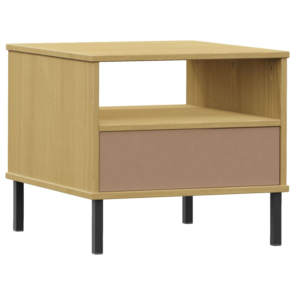 Nightstand OSLO with Metal Legs Brown Solid Pine Wood